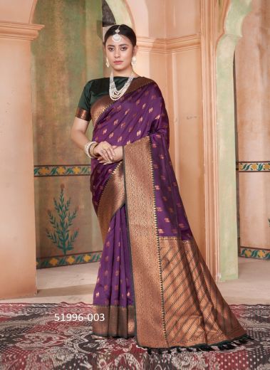 Purple Woven Kanjivaram Silk Saree For Traditional / Religious Occasions