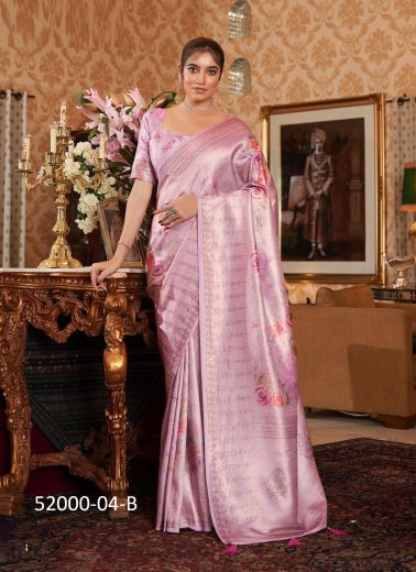 Light Pink Woven Soft Silk Festive-Wear Saree