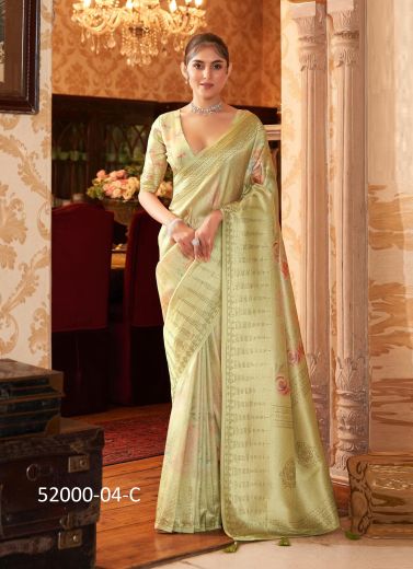 Pista Green Woven Soft Silk Festive-Wear Saree