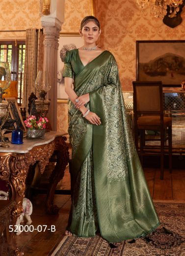 Green Woven Soft Silk Festive-Wear Saree