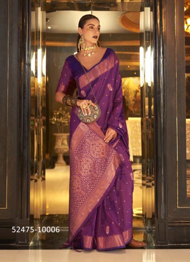 Purple Woven Banarasi Silk Saree For Traditional / Religious Occasions