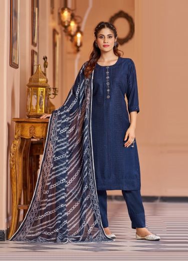 Blue Silk Thread-Work Festive-Wear Pant-Bottom Readymade Salwar Kameez
