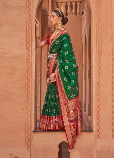 Green Patola Silk Weaving Party-Wear Saree