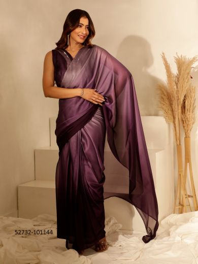 Purple Vichitra Silk Shaded Party-Wear Ready-To-Wear Saree