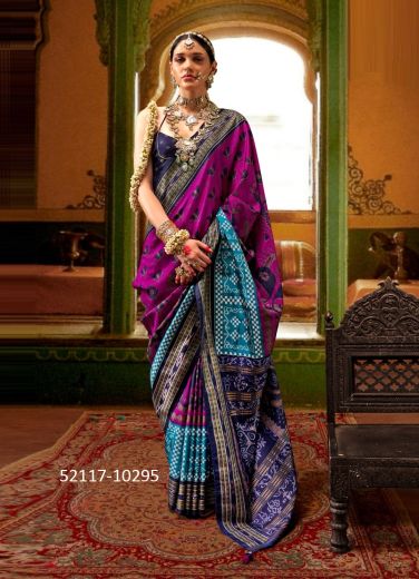 Purple & Blue Woven Patola Silk Festive-Wear Saree