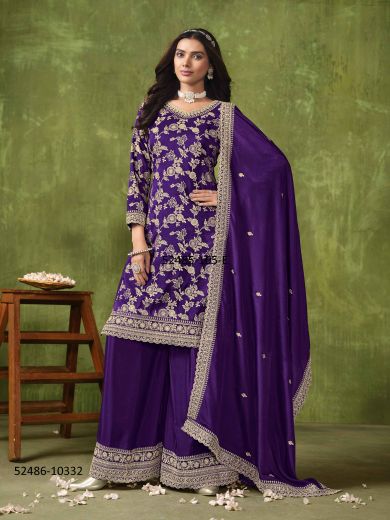 Violet Dola Silk Jacquard Embroidered Party-Wear Salwar Kameez