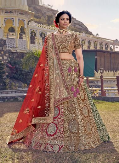 Multicolor Velvet Sequins, Embroidery & Handwork Wedding-Wear Bridal Lehenga Choli