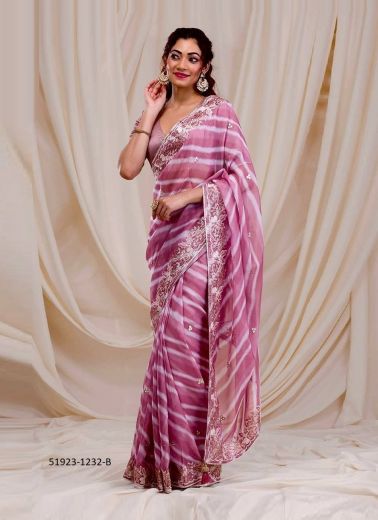 Pink Georgette Digitally Printed Boutique-Style Saree For Kitty Parties