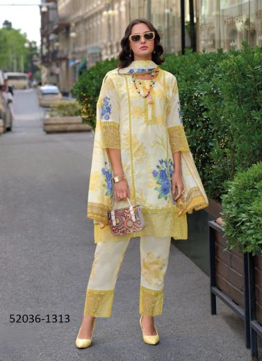 Light Cream Cotton Embroidered Festive-Wear Trending Readymade Salwar Kameez
