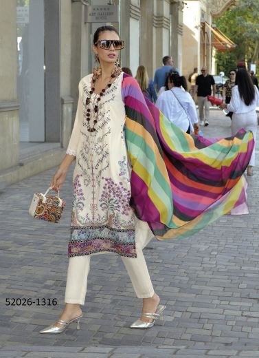White Cotton Embroidered Festive-Wear Pakistani Readymade Salwar Kameez
