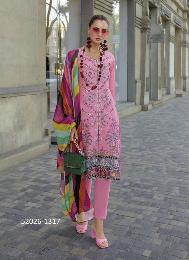 Pink Cotton Embroidered Festive-Wear Pakistani Readymade Salwar Kameez