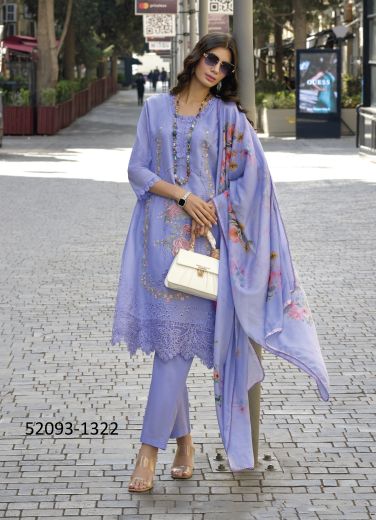 Wild Blue Cotton Thread-Work Pakistani Readymade Salwar Kameez For Traditional / Religious Occasions