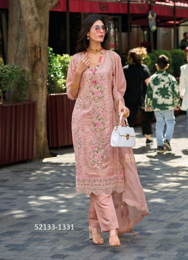 Pink Soft Organza Embroidered Pakistani Readymade Salwar Kameez For Traditional / Religious Occasions