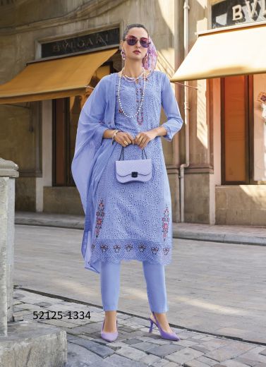 Royal Blue Cotton Chikankari-Work Pakistani Readymade Salwar Kameez For Traditional / Religious Occasions