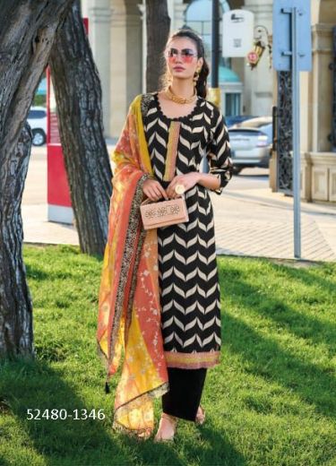 Multicolored Muslin With Embroidery & Print Work Festive-Wear Readymade Pakistani Salwar Kameez