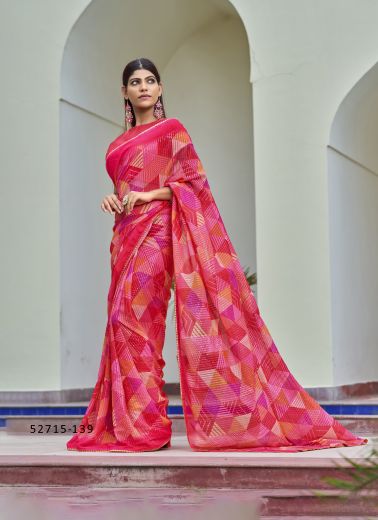 Multicolored Georgette Embroidered Party-Wear Beautiful Saree