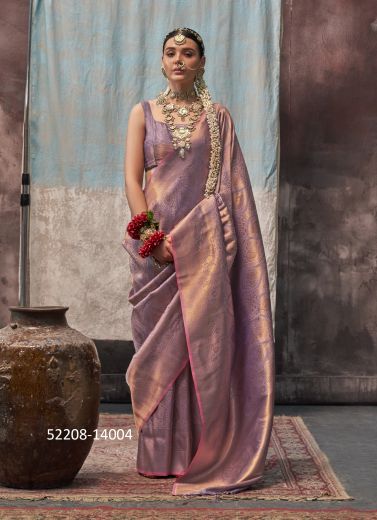 Mauve Two-Tone Handloom Woven Silk Saree For Traditional / Religious Occasions