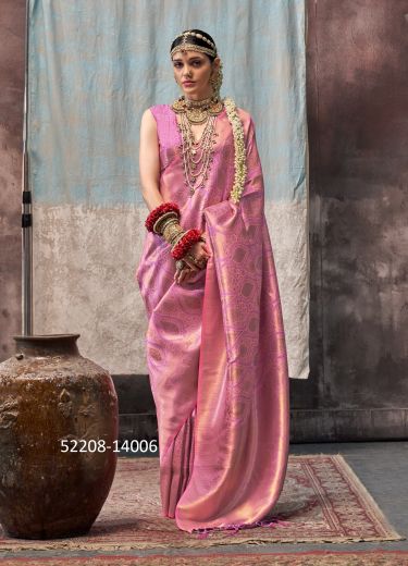 Pink Two-Tone Handloom Woven Silk Saree For Traditional / Religious Occasions
