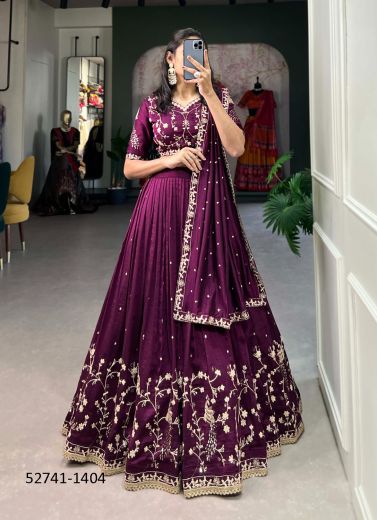 Purple Vichitra Silk Embroidered Lehenga Choli For Traditional / Religious Occasions