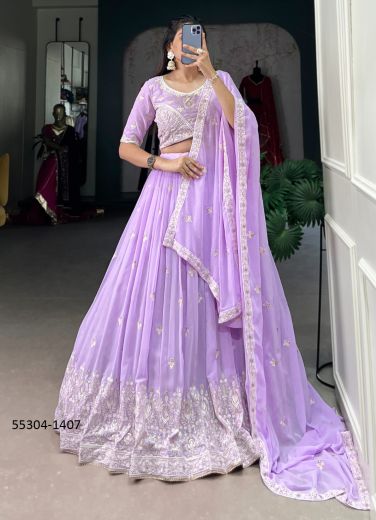 Lavender Georgette Sequins-Work Festive-Wear Traditional Lehenga Choli