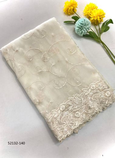 White Organza Silk Thread & Sequins-Work Festive-Wear Saree