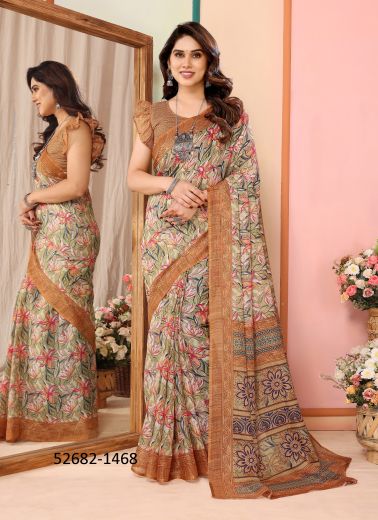 Multicolored Net Printed Festive-Wear Beautiful Saree