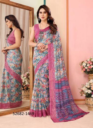 Multicolored Net Printed Festive-Wear Beautiful Saree