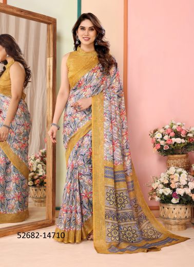 Multicolored Net Printed Festive-Wear Beautiful Saree