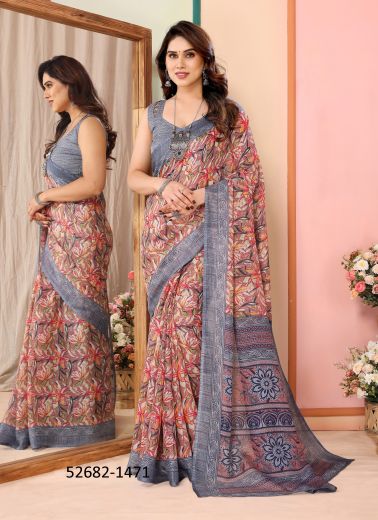 Multicolored Net Printed Festive-Wear Beautiful Saree