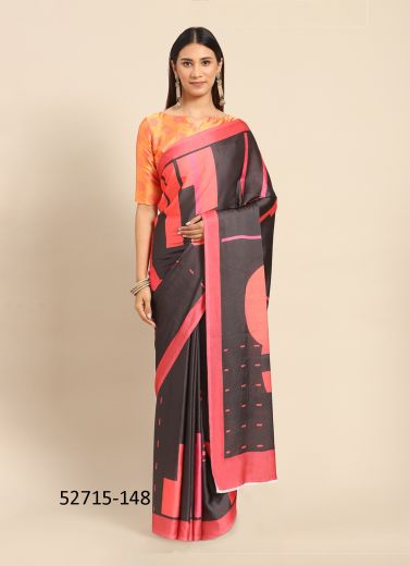 Black & Pink Japan Silk Embroidered Party-Wear Beautiful Saree