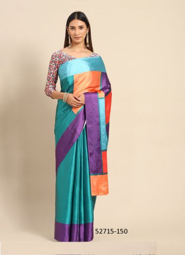 Multicolored Japan Silk Embroidered Party-Wear Beautiful Saree