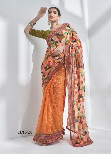 Multicolored Georgette Embroidered Party-Wear Beautiful Saree