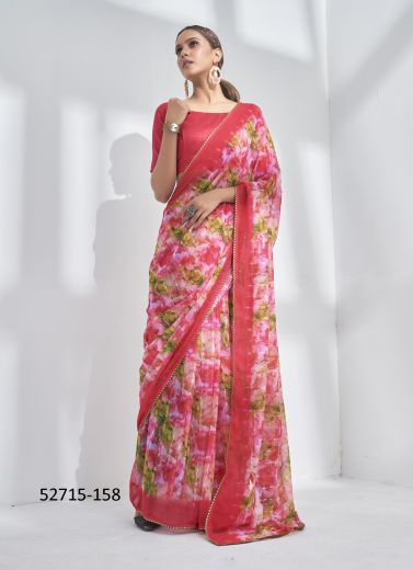 Multicolored Georgette Embroidered Party-Wear Beautiful Saree