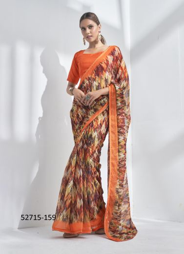 Multicolored Georgette Embroidered Party-Wear Beautiful Saree