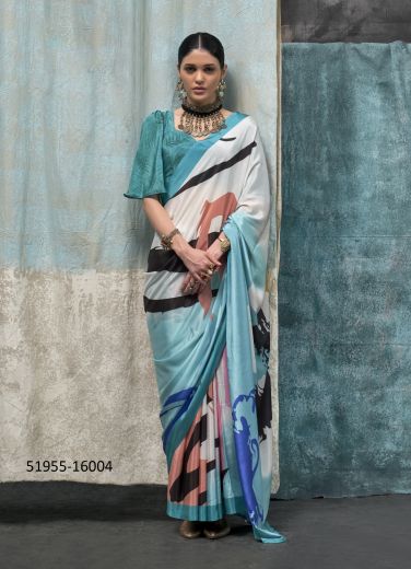 Multicolor Silk Crape Digitally Printed Party-Wear Beautiful Saree