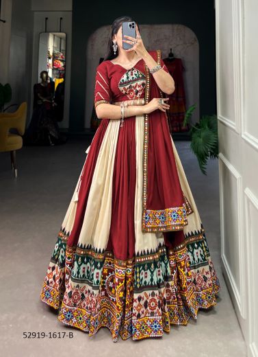 Multicolored Rayon Gamthi Work Navratri Special Readymade Lehenga Choli [Chaniya Choli For Garba]