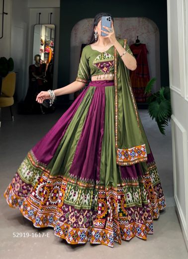 Purple & Green Rayon Gamthi Work Navratri Special Readymade Lehenga Choli [Chaniya Choli For Garba]