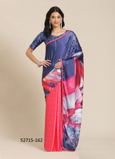 Navy Blue & Pink Japan Silk Embroidered Party-Wear Beautiful Saree