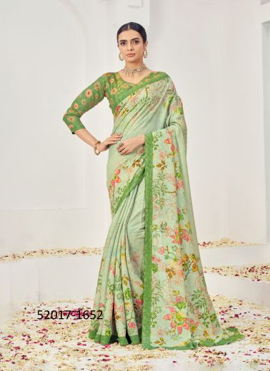 Light Green Jari Silk Viscose Woven Festive-Wear Saree
