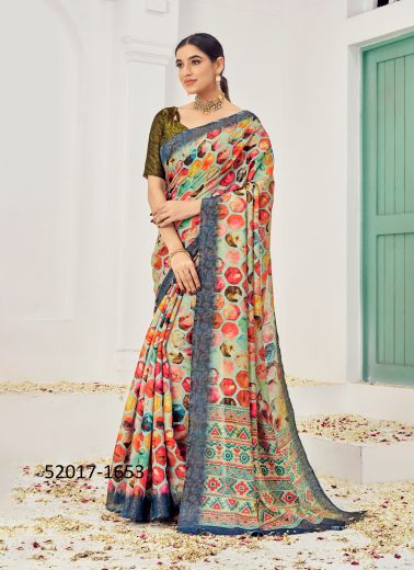 Multicolor Jari Silk Viscose Woven Festive-Wear Saree