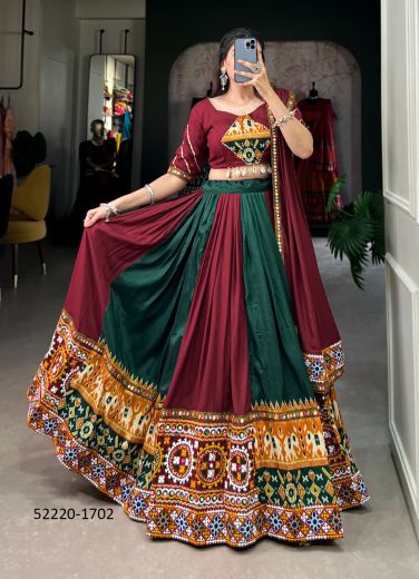 Multicolored Rayon Gamthi Work Special Navratri-Wear Lehenga Choli