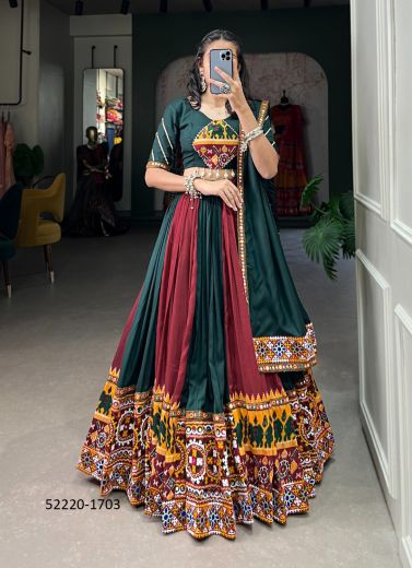 Multicolored Rayon Gamthi Work Special Navratri-Wear Lehenga Choli