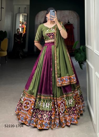 Multicolored Rayon Gamthi Work Special Navratri-Wear Lehenga Choli