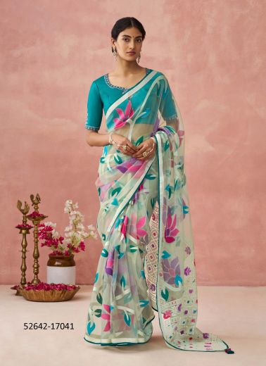 Multicolored Silk Woven Party-Wear Brasso Saree