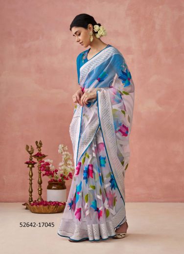 Multicolored Silk Woven Party-Wear Brasso Saree