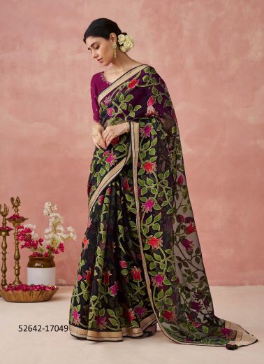 Multicolored Silk Woven Party-Wear Brasso Saree