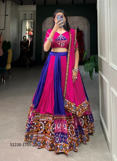 Multicolored Rayon Gamthi Work Special Navratri-Wear Lehenga Choli