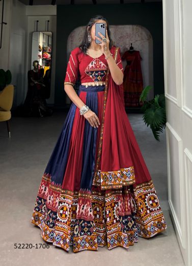 Multicolored Rayon Gamthi Work Special Navratri-Wear Lehenga Choli