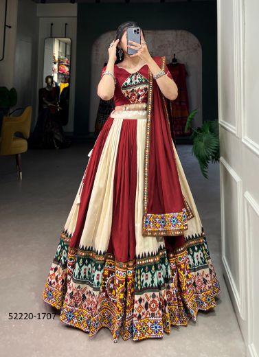 Multicolored Rayon Gamthi Work Special Navratri-Wear Lehenga Choli