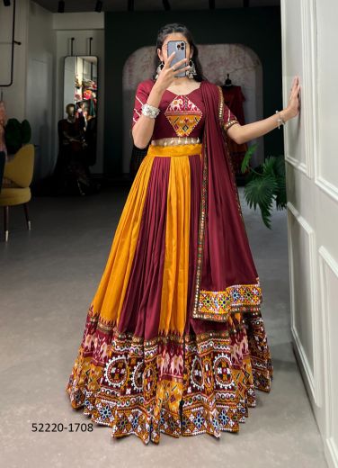 Multicolored Rayon Gamthi Work Special Navratri-Wear Lehenga Choli